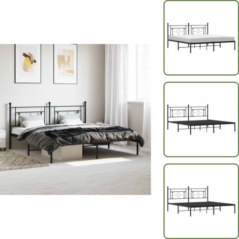 Letto con doghe in metallo - vidaXL Giroletto con Testiera in Metallo Nero 183x213 cm - Letto con spazio sotto