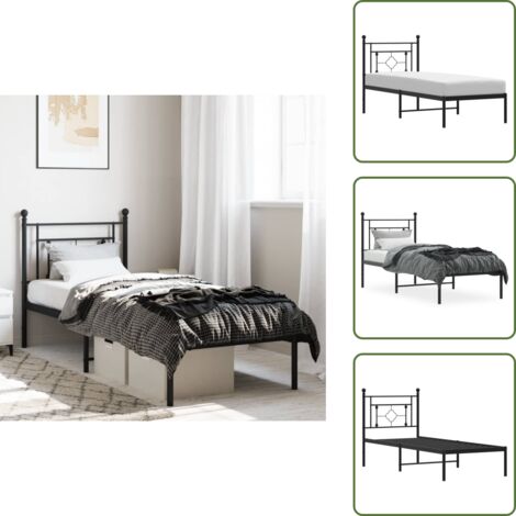 Letto con doghe in metallo - vidaXL Giroletto con Testiera in Metallo Nero 75x190 cm - Letto con spazio sotto