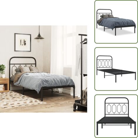 Letto con doghe in metallo - vidaXL Giroletto con Testiera in Metallo Nero 90x190 cm - Letto con spazio di stoccaggio