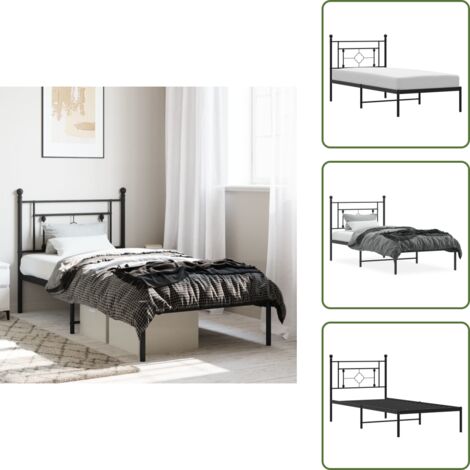 Letto con doghe in metallo - vidaXL Giroletto con Testiera in Metallo Nero 90x190 cm - Letto con spazio sotto