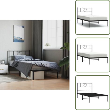 Letto con doghe in metallo - vidaXL Giroletto con Testiera in Metallo Nero 90x190 cm - Letto con spazio sottostante