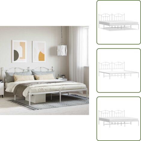 Letto con doghe in metallo - vidaXL Giroletto con Testiera Metallo Bianco 200x200 cm - Letto con spazio sottostante