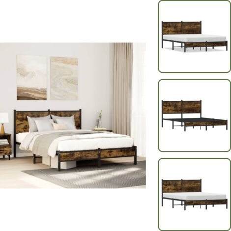 Letto con doghe in metallo - vidaXL Giroletto senza Materaso in Metallo Rovere Fumo 140x200 cm - Letto con supporto schiena