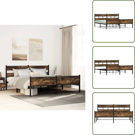Letto con doghe in metallo - vidaXL Giroletto senza Materaso in Metallo Rovere Fumo 193x203 cm - Letto con spazio di stoccaggio