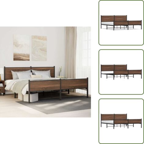 Letto con doghe in metallo - vidaXL Giroletto senza Materaso in Metallo Rovere Marrone 200x200 cm - Letto con spazio sottostante