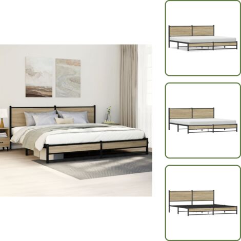 Letto con doghe in metallo - vidaXL Giroletto senza Materaso in Metallo Rovere Sonoma 200x200 cm - Letto con spazio sottostante