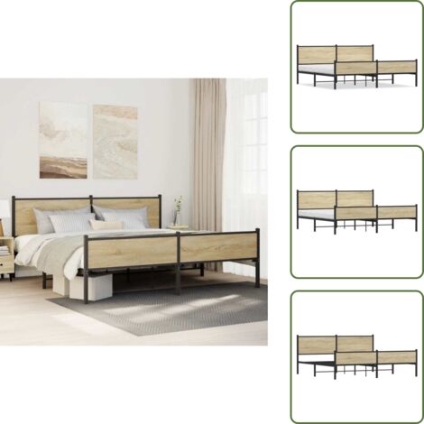 Letto con doghe in metallo - vidaXL Giroletto senza Materaso in Metallo Rovere Sonoma 200x200 cm - Letto con spazio sottostante