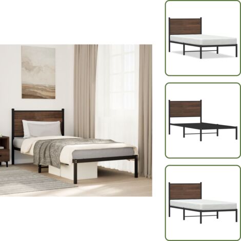Letto con doghe in metallo - vidaXL Giroletto senza Materasso in Metallo Rovere Marrone 90x190 cm - Letto con supporto schiena