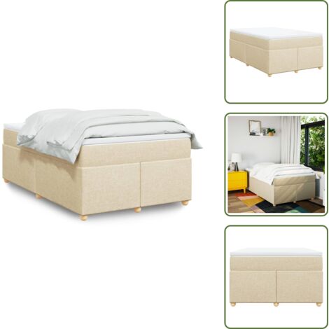 Letto con doghe - vidaXL Giroletto a Molle con Materasso Crema 120x200 cm in Tessuto - Letto con piedi in legno