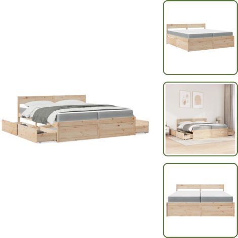 Letto con doghe - vidaXL Giroletto Cassetti e Materasso 200x200 cm Legno Massello Pino - Letto in legno massello