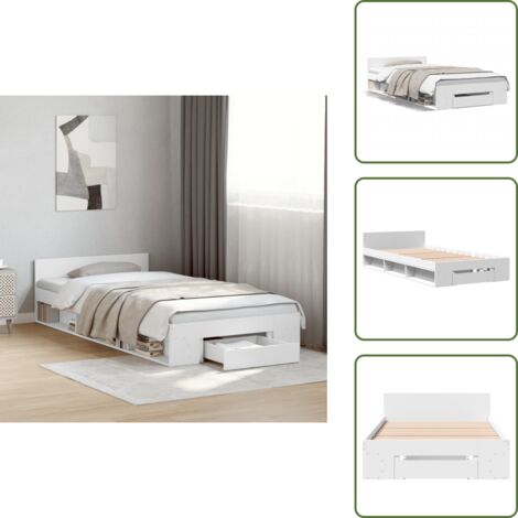 Letto con doghe - vidaXL Giroletto con Cassetto Bianco 100x200 cm in Legno Multistrato - Letto con cassetto laterale