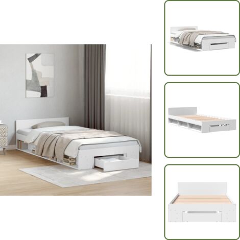 Letto con doghe - vidaXL Giroletto con Cassetto Bianco 75x190 cm in Legno Multistrato - Letto con cassetto laterale