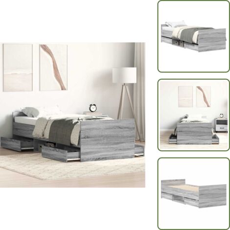 Letto con doghe - vidaXL Giroletto con Testiera e Pediera Grigio Sonoma 75x190 cm - Letto con materasso