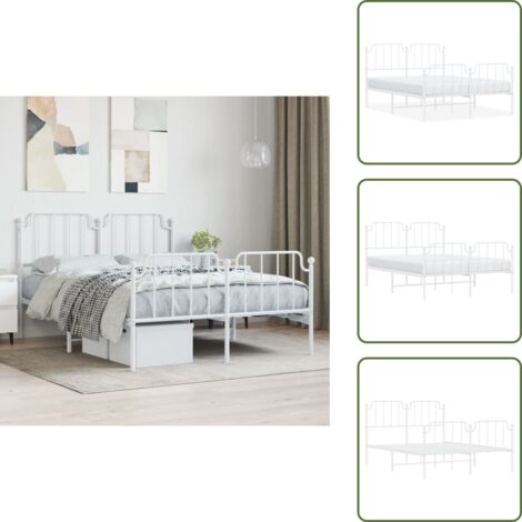 Letto con doghe - vidaXL Giroletto con Testiera e Pediera Metallo Bianco 140x190 cm - Letto con spazio sotto