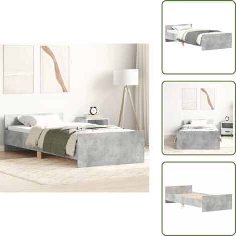 Letto con doghe - vidaXL Giroletto Grigio Cemento 100x200 cm in Legno Multistrato - Letto in legno multistrato