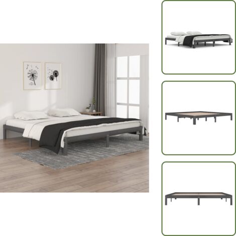 Letto con doghe - vidaXL Giroletto Grigio in Legno Massello di Pino 200x200 cm - Letto in compensato