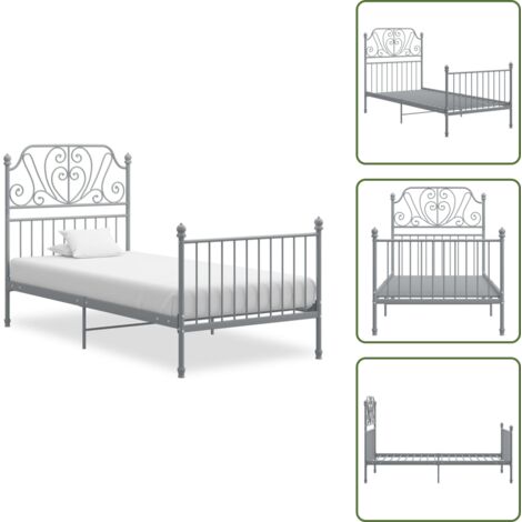 Letto con doghe - vidaXL Giroletto Grigio in Metallo 90x200 cm - Letto resistente