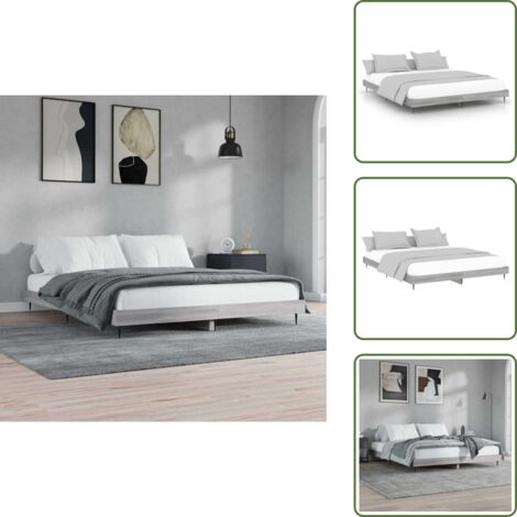 Letto con doghe - vidaXL Giroletto Grigio Sonoma 200x200 cm in Legno Multistrato - Letto in metallo