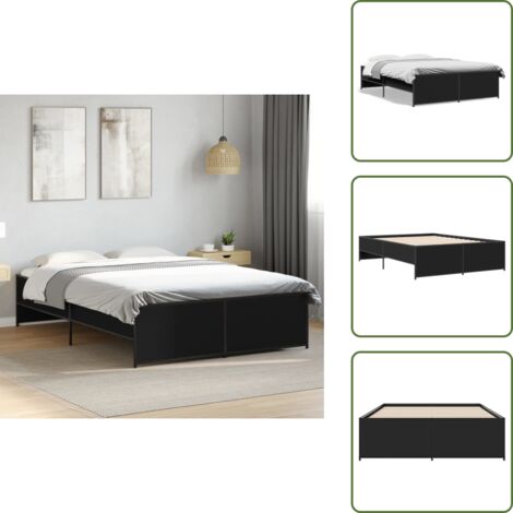 Letto con doghe - vidaXL Giroletto Nero 120x190 cm in Legno Multistrato e Metallo - Letto con gambe in metallo