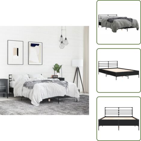 Letto con doghe - vidaXL Giroletto Nero 135x190 cm in Legno Multistrato e Metallo - Letto con supporto