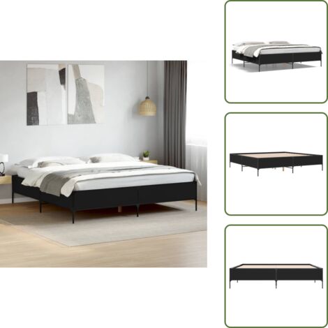 Letto con doghe - vidaXL Giroletto Nero 200x200 cm in Legno Multistrato e Metallo - Letto per camera da letto