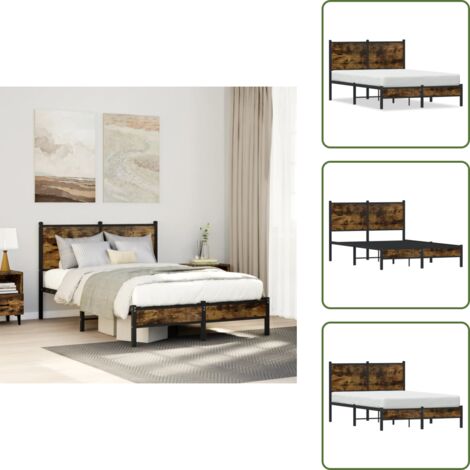 Letto con doghe - vidaXL Giroletto senza Materaso in Metallo Rovere Fumo 120x200 cm - Letto con spazio sottostante