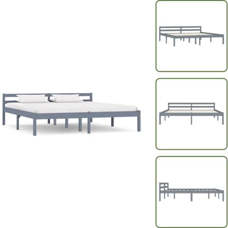 Letto con doghe - vidaXL Giroletto senza Materasso Grigio 160x200 cm Legno Massello Pino - Letto in compensato