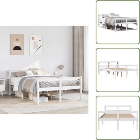 Letto con doghe - vidaXL Letto Anziani con Testiera Bianco 120x200cm Legno Massello Pino - Letto con ripiani
