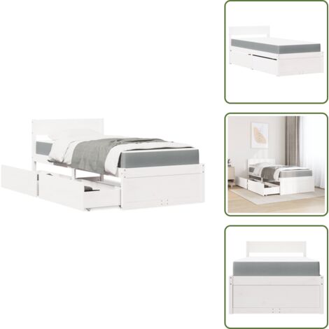 Letto con doghe - vidaXL Letto Cassetti e Materasso Bianco 100x200cm Legno Massello Pino - Letto in pino