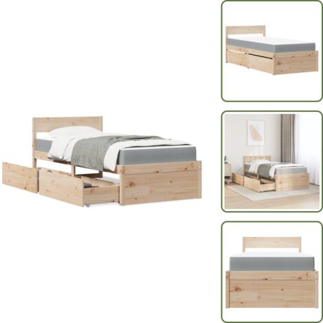 Letto con doghe - vidaXL Letto con Cassetti e Materasso 90x190 cm Legno Massello di Pino - Letto con spazio di stoccaggio