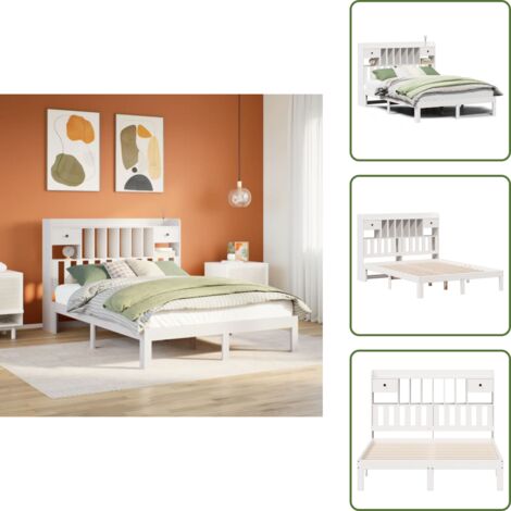Letto con doghe - vidaXL Letto Libreria senza Materasso Bianco 160x200 cm Legno di Pino - Letto in legno