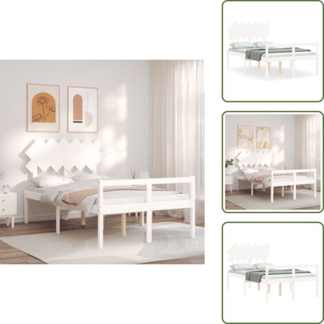 Letto con doghe - vidaXL Letto per Anziani Bianco Testiera Small Double Legno Massello - Letto con spazio extra
