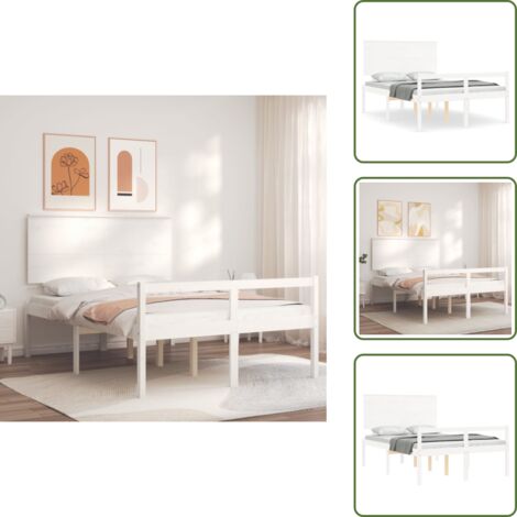 Letto con doghe - vidaXL Letto per Anziani Bianco Testiera Small Double Legno Massello - Letto con spazio extra