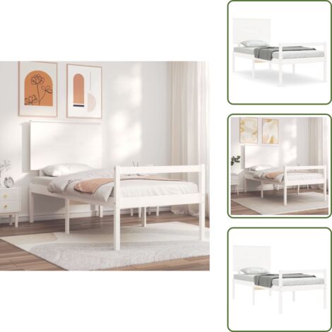 Letto con doghe - vidaXL Letto per Anziani con Testiera Bianco Single in Legno Massello - Letto con spazio extra