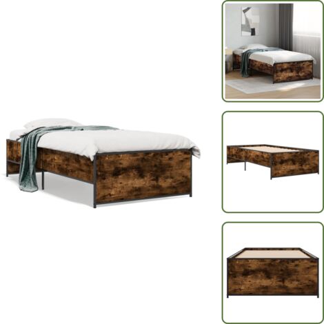 Letto con gambe in metallo - vidaXL Giroletto Rovere Fumo 100x200 cm in Legno Multistrato e Metallo - Letto con doghe in compensato