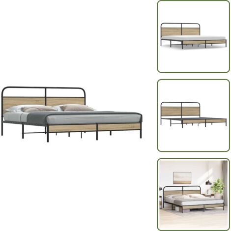 Letto con gambe stabili - vidaXL Giroletto senza Materaso in Metallo Rovere Fumo 180x200 cm - Letto con base a doghe