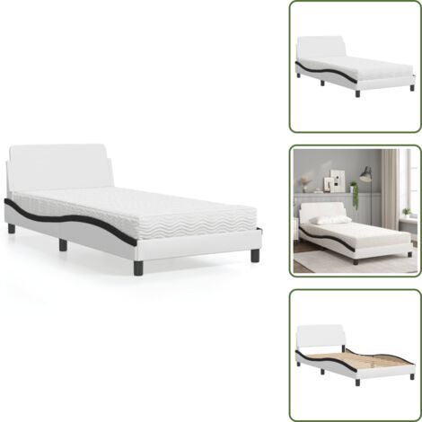 Letto con giroletto - vidaXL Letto con Materasso Dover Bianco e Nero 100x200 cm in Similpelle - Letto con testata