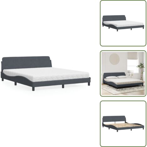 Letto con giroletto - vidaXL Letto con Materasso Dover Grigio Scuro 180x200 cm in Velluto - Letto con testata
