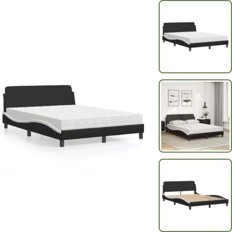 Letto con giroletto - vidaXL Letto con Materasso Dover Nero e Bianco 120x200 cm in Similpelle - Letto con testata