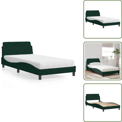 Letto con giroletto - vidaXL Letto con Materasso Dover Verde Scuro 100x200 cm in Velluto - Letto con testata