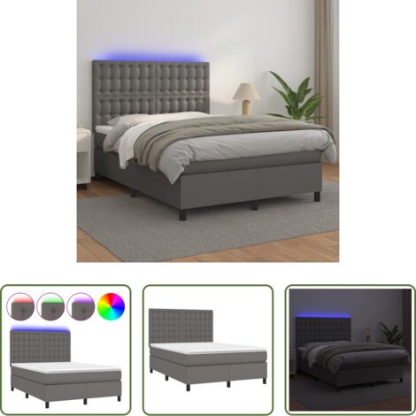 Letto con LED -  Giroletto Molle con Materasso e LED Grigio 140x190cm Similpelle