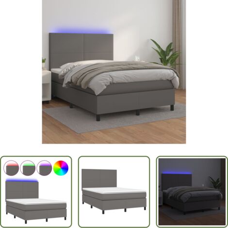 Letto con LED -  Giroletto Molle con Materasso e LED Grigio 140x200cm Similpelle