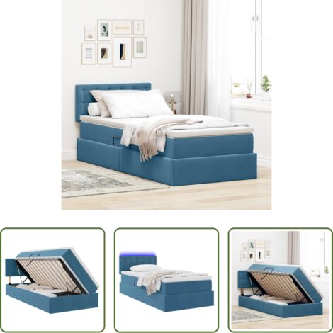 Letto con LED -  Letto con contenitore e LED Blu Scuro 90 x 190 cm Velluto