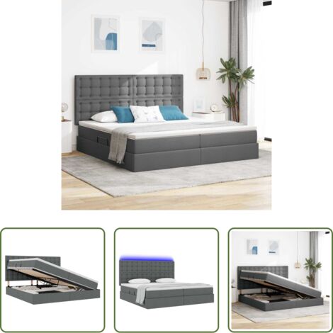 Letto con LED -  Letto con contenitore e LED con led Grigio scuro 200 x 200 cm