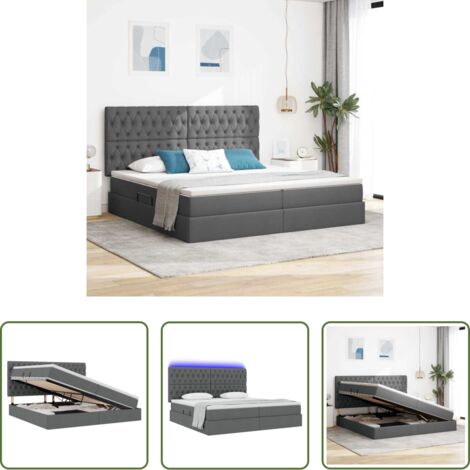 Letto con LED -  Letto con contenitore e LED con led Grigio scuro 200 x 200 cm