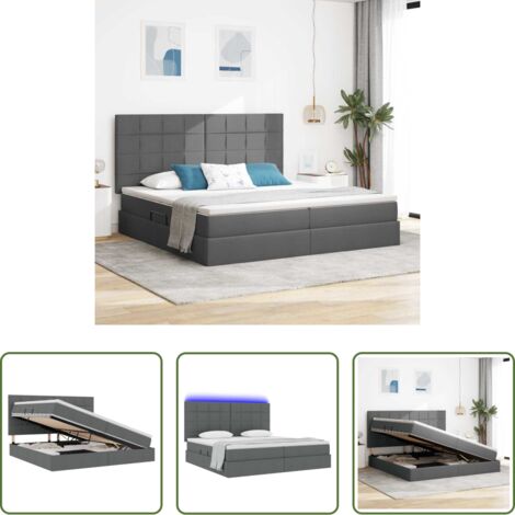 Letto con LED -  Letto con contenitore e LED con led Grigio scuro 200 x 200 cm