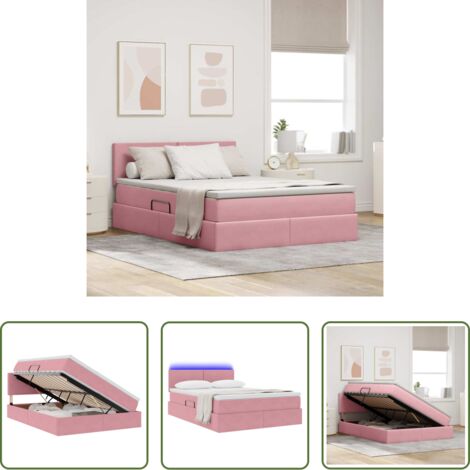 Letto con LED -  Letto con contenitore e LED con led Rosa 140 x 190 cm Velluto