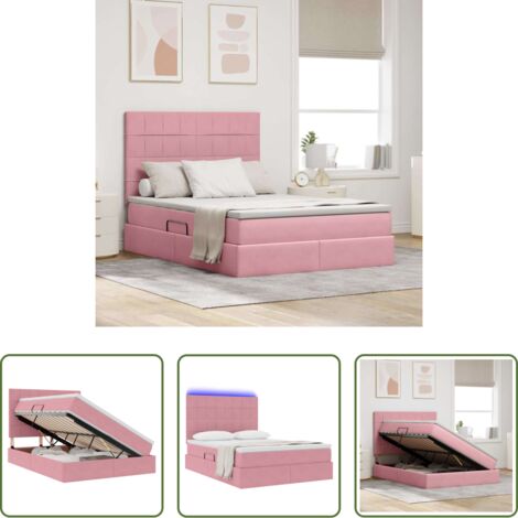 Letto con LED -  Letto con contenitore e LED con led Rosa 140 x 200 cm Velluto