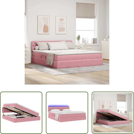 Letto con LED -  Letto con contenitore e LED con led Rosa 180 x 200 cm Velluto