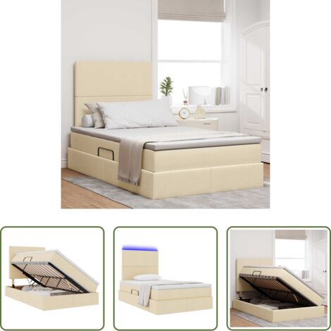 Letto con LED -  Letto con contenitore e LED Crema 120 x 200 cm Poliestere